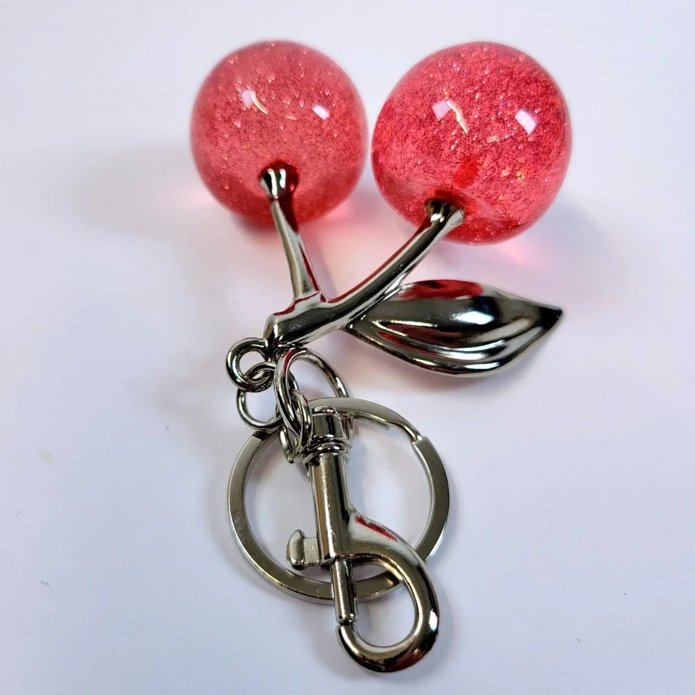 Keychain Bag Charm Glitter Resin Cherry Pink Women Coquette Y2K Girly Kawaii